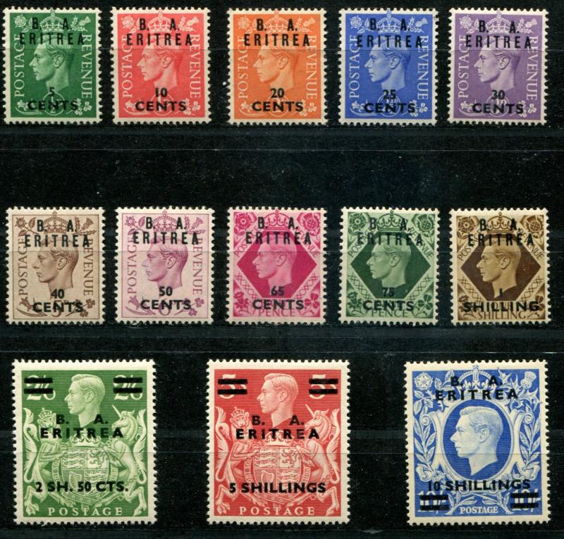 British Offices BMA Eritrea SC# 14-26  SG# E13-25 George VI set MNH