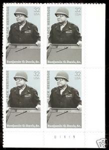 3121 Plate block 32cnt Brigadier General Benjamin Davis