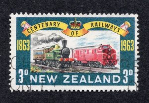 New Zealand 1963 3p Railroad, Scott 362 used, value = 25c