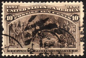 1893, US 10c, Columbus Presenting Natives, Used, Sc 237