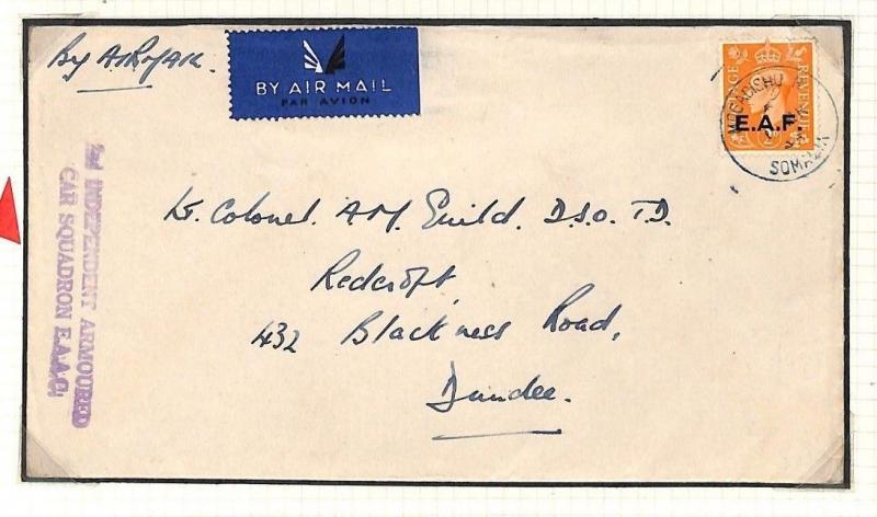 AG221 1946 East Africa Forces Somalia GB Airmail Armoured Car Squadron Cover PTS