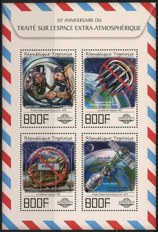 TOGO 2017 50th ANNIVERSARY INTERNATIONAL  SPACE TREATY SHEET MINT NH