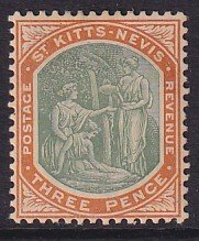 Sc# 5 St Kitts Nevis 1903 Medicinal Spring 3 pence MLH Wmk 2 CV $25.00