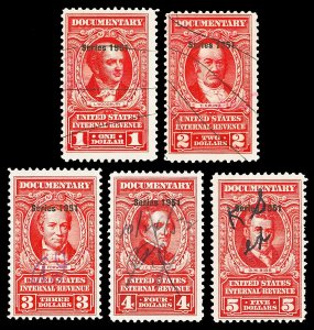 Scott R573-R577 $1.00-$5.00 1951 Red Revenues Used F-VF Cat $18.05