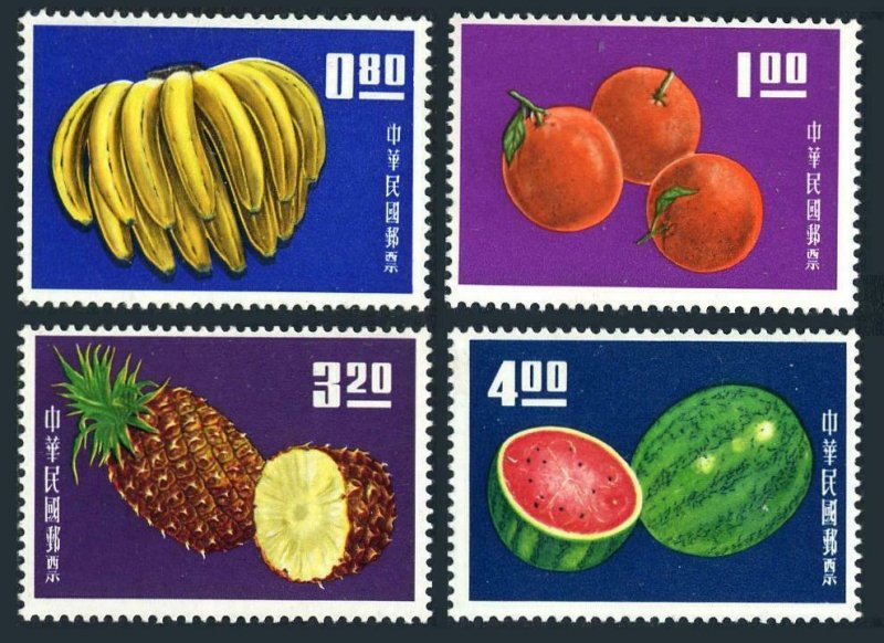 Taiwan 1414-1417, hinged. Mi 536-539. Fruit 1964. Bananas, Oranges, Pineapple,