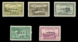 Canada #O6-10 Cat$293, 1949-50 Officials, 10c-$1, five high values, never hinged