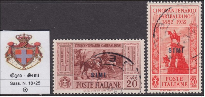 Italy Egeo Simi - Sassone n.18+25 Garibaldi used