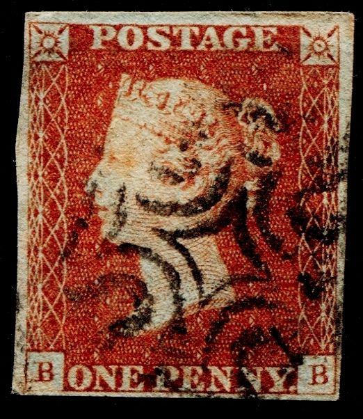 SG8, 1d red-brown, BLACK MX, USED, 4 MARGINS. BB