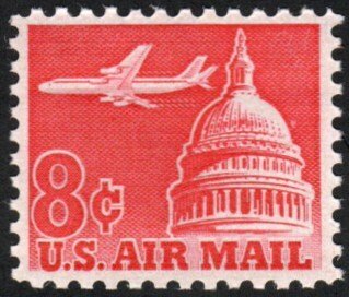 SC# C64a - (8c) - Jet Liner over Capitol, carmine - Tagged - MNH single