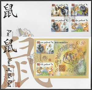 NEW ZEALAND 2008 Year of the Rat set + mini sheet - 2 FDCs..................R133