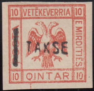 Albania 1921 MNH TAKSE on 10q Double-headed eagle imperf unlisted