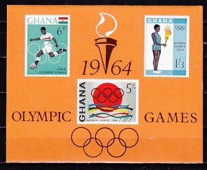 Ghana, Scott cat. 185a. Tokyo Summer Olympics s/sheet.