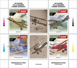 CHAD - 2022 - World War I Planes - Perf 4v Sheet - Mint Never Hinged