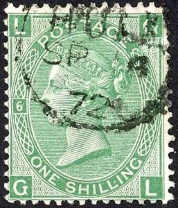 GB 1867-80 SG117 1s green plate 6 wmk Spray VFU dated HULL c.d.s. cat 45 pounds