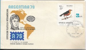 ARGENTINA 1978 COVER HOMAGE TO FIAF MAPS ON CANCEL BIRDS SAN MARTIN HISTORY