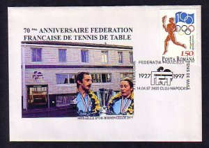 Romania, APR/97 issue. Table Tennis 14/APR/97 Cancel & Cachet on Cover .