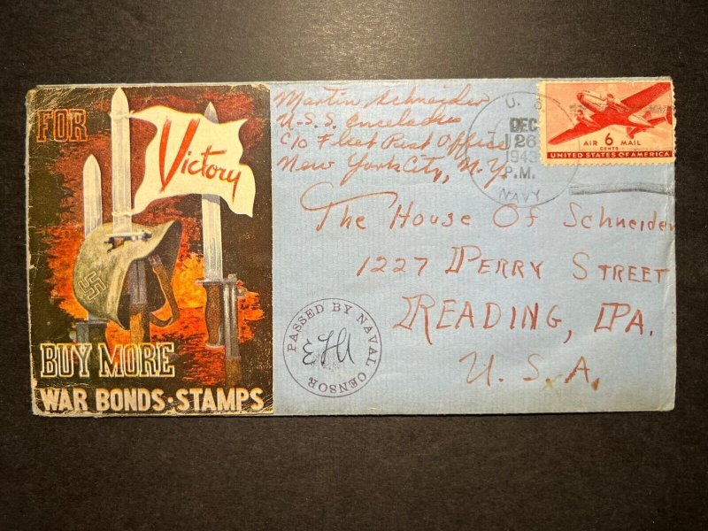 1943 USA WWII Cover USCG to Reading PA Marty Tarzan Schneider Coast Guard w/lett