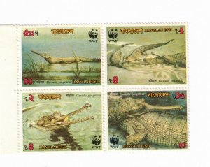 Bangladesh Sc 343a MNH Block of 1990 - WWF - Crocodiles