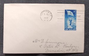 D)1953, NEW ZEALAND, FIRST DAY COVER, ISSUE, HEALTH, GIRLS SCOUT, FDC