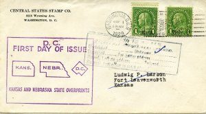 United States First Day Covers #658,669, 1929 1c Kansas combination with 1c N...