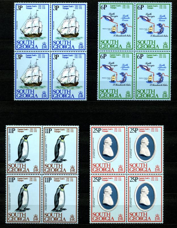 1979 SOUTH GEORGIA Scott 52-55 Mint NH  Block of 4 Capt Cook Voyage Peguin Ship