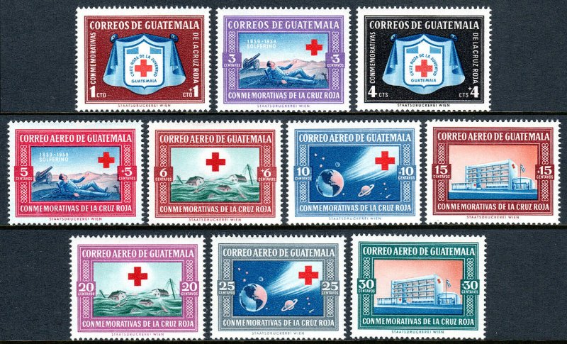 Guatemala B9-B11,CB15-CB21, MvLH. Red Cross. Arms;Battle of Solferino;Earth,1960