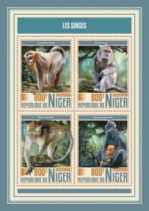 Niger - 2017 Monkeys on Stamps - 4 Stamp Sheet - NIG17507a