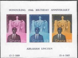 Ghana MNH Mini Sheet #41a.  Honoring 150th Birthday Ann. of Abraham Lincoln