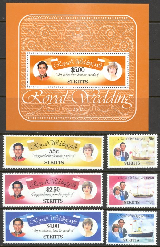 St. Kitts Sc# 75-81 MNH Set/7 1981 Charles & Diana Royal Wedding