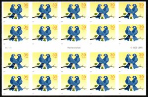 4029a MNH Booklet of 20, 39c Love Birds, P#V11111 *