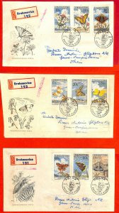 aa3166 - CZECHOSLOVAKIA - POSTAL HISTORY - set of 3 FDC covers 1961 BUTTERFLIES-