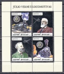 Guinea Bissau, Mi cat. 2926-2929 A. J. Verne Silver Foil sheet. Train & Rotary.