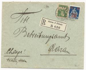 Switzerland Scott #168 #199 on Registered Cover June 11, 1921