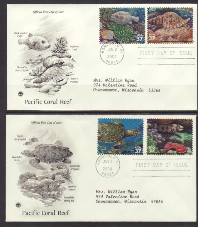 US 3831a-j Pacific Coral Reef PCS S/5 Typed FDC