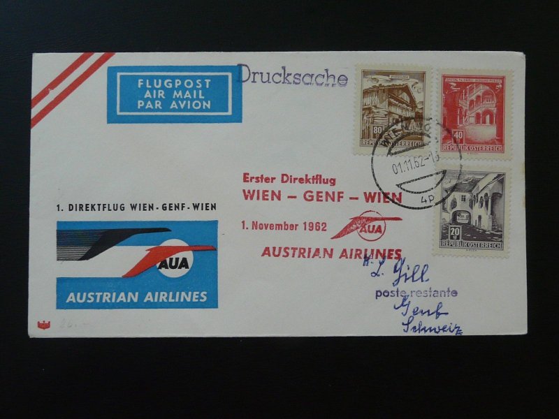 first flight cover Wien Geneve AUA Austrian Airlines 1962