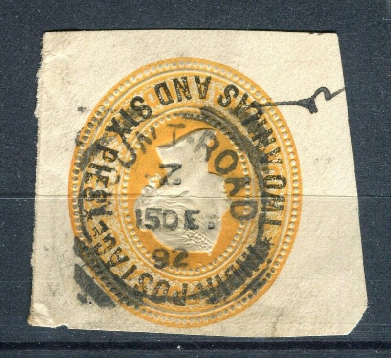 INDIA; 1890s classic QV 4a. 6p. fine POSTMARK Stationary Piece, Mount Road