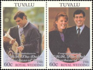 Tuvalu #389-390, Complete Set(2), Pairs, 1986, Royalty, Never Hinged