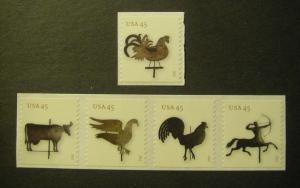 Scott 4613 - 4617 or 4617a, 45c Weather Vanes, MNH coil singles