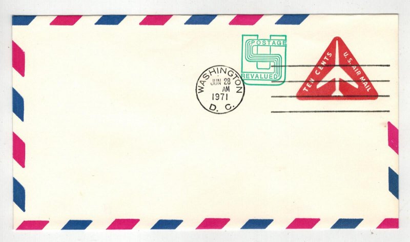 1971 TRIANGLE JET AIRMAIL EMBOSSED ENV. FDC UC45 REVALUED IMPRINT Machine cancel