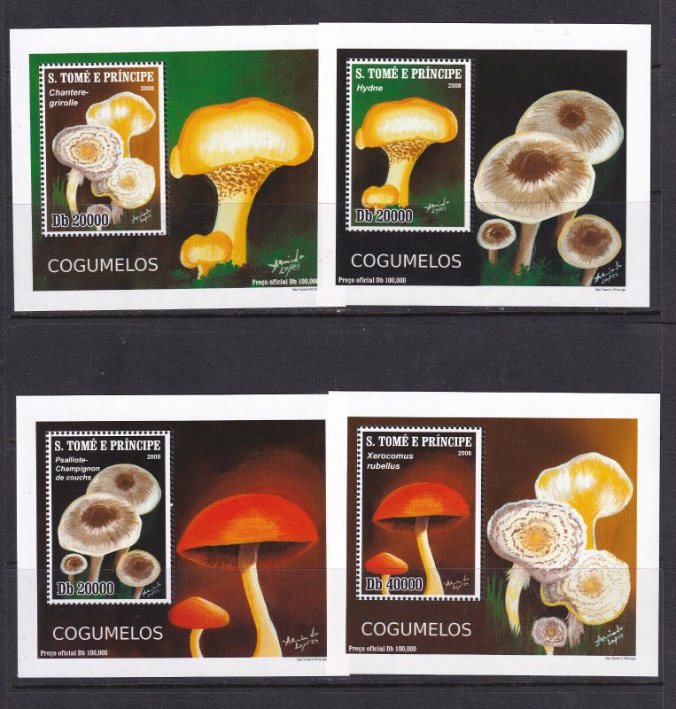 Sao Tome and Principe 2008 Mushrooms 4 S/Sheets Deluxe Edition MNH