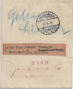 1915 Dar-Es-Salaam to Dar-Es-Salaam German East Africa Cash Wrapper ... (HS1411)