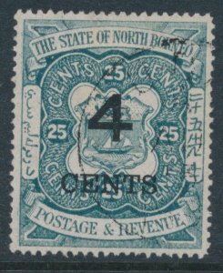 North Borneo SG 118   Sc 97 4 cents on 25c Coat of Arms