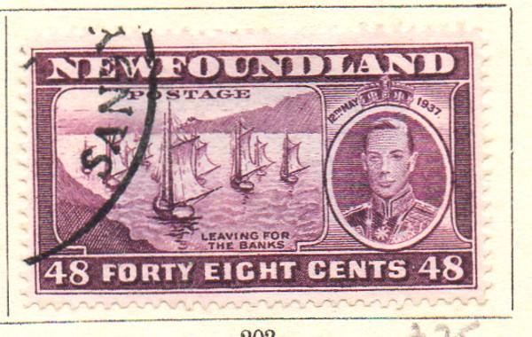 Newfoundland Sc 243 1944 48c G VI &  Fishing Fleet stamp used