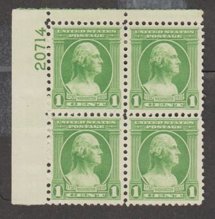 U.S. Scott Scott #705 Washington Stamp - Mint Plate Block