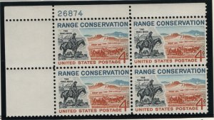 US, 1176, MNH, PLATE BLOCK, 1961, GRASSLANDS & RANGER