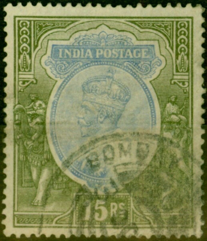 India 1913 15R Blue & Olive SG190 Good Used 