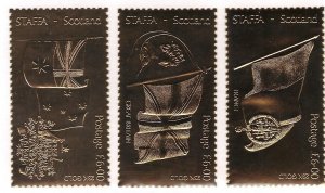 UK GB SCOTLAND FRANCE 1970's 23 KARAT GOLD FOIL STAMPS FLAGS INSCRB STAFFA SCOTL