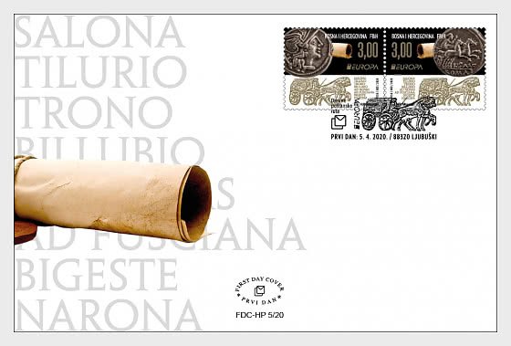 Stamps of Bosnia and Herzegovina Mostar 2020.The Europe 2020. Ancient Postal Rou