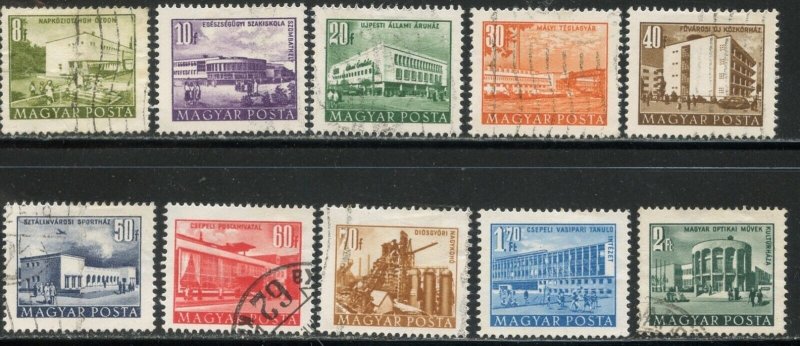 HUNGARY Sc#1048a//1056Ca 1958 Re-Issue of 1953 Budapest Bldgs Small Size Used