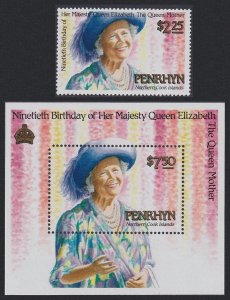 Penrhyn 90th Birthday of the Queen Mother 1v+MS 1990 MNH SC#384-385